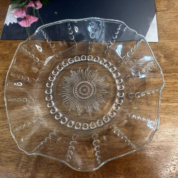 Federal Glass Columbia Clear Depression Glass Platter Sunburst Etched Art Deco - Picture 7 of 7